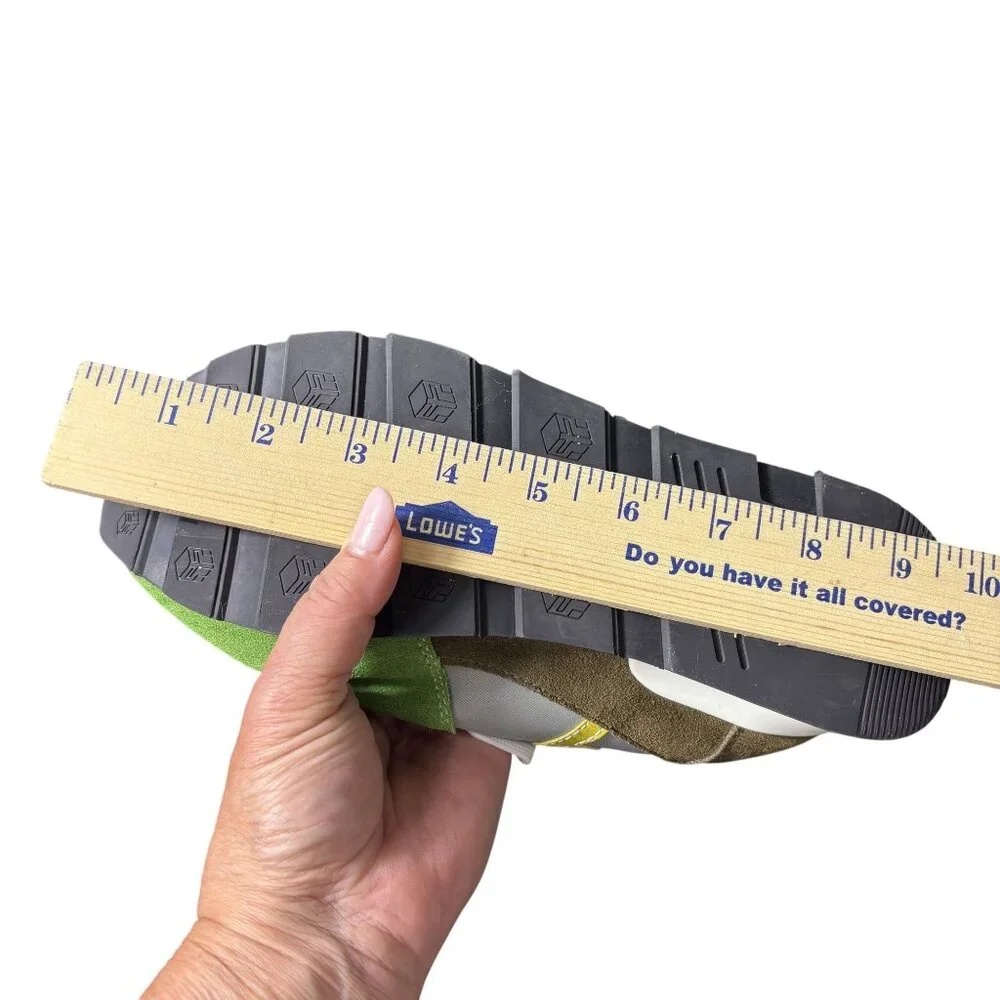 Vintage-Inspired OPP Green & Yellow Suede Running Shoes With White Laces - Picture 13 of 15